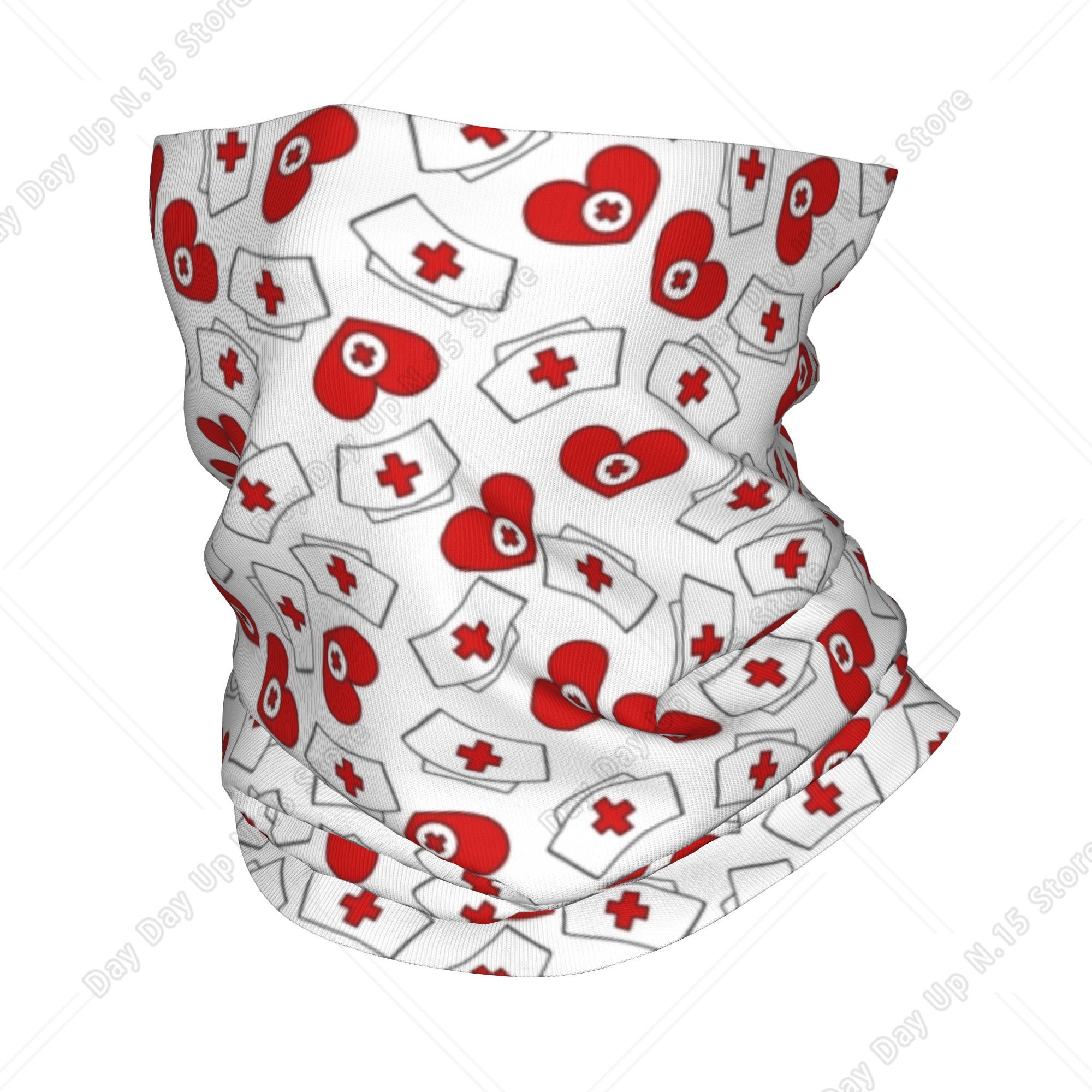 Neck Gaiter Face Cover - Hemşire Şapkası Kalp Desenli Bandana Boyun